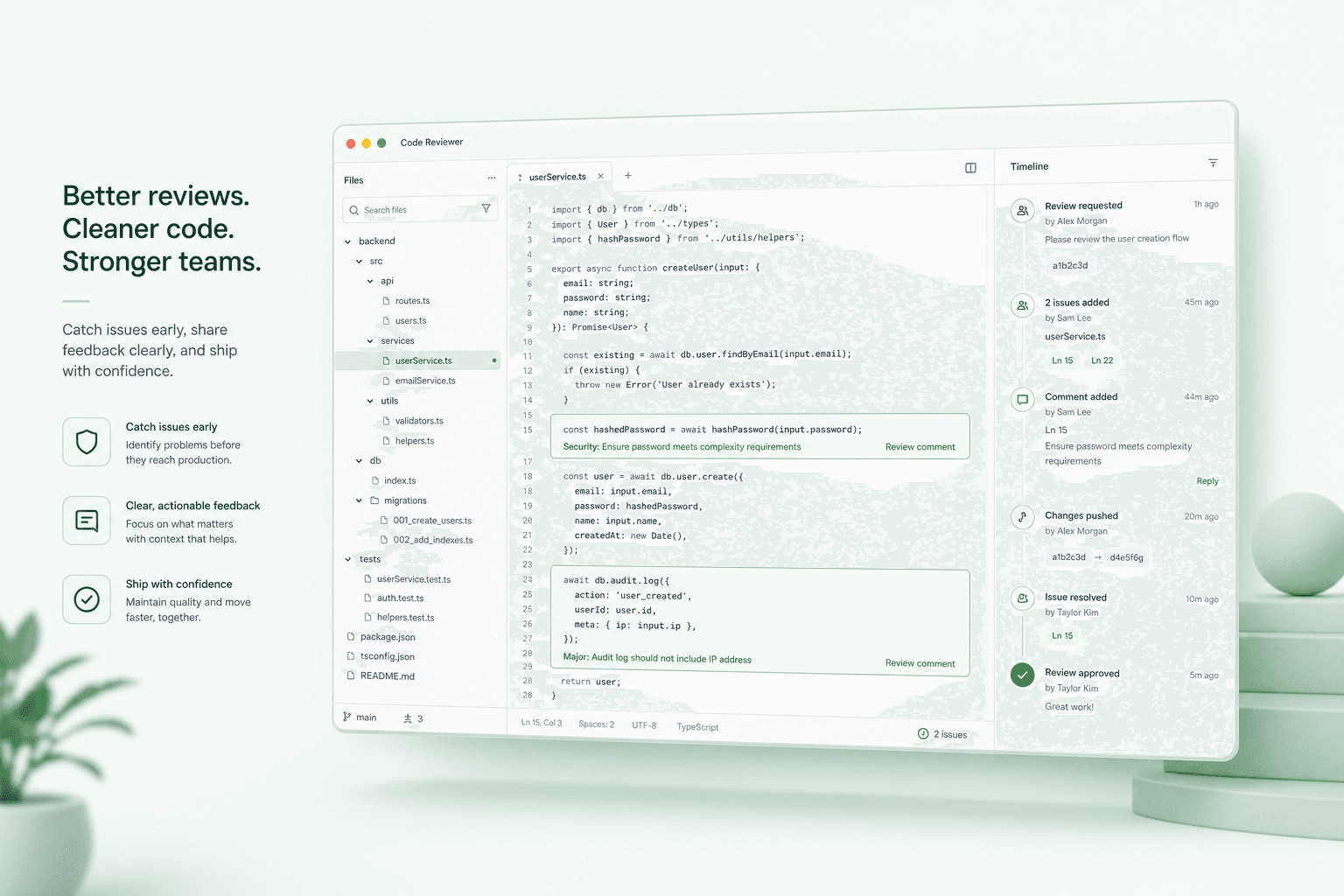 Code Reviewer 桌面端 IDE 与审查界面示意